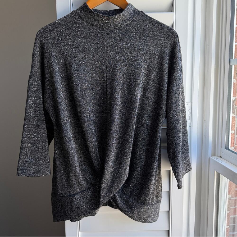 PERSEPTION CONCEPTS Gray Shimmery Heather Twist Front Pullover Sweater Top Large